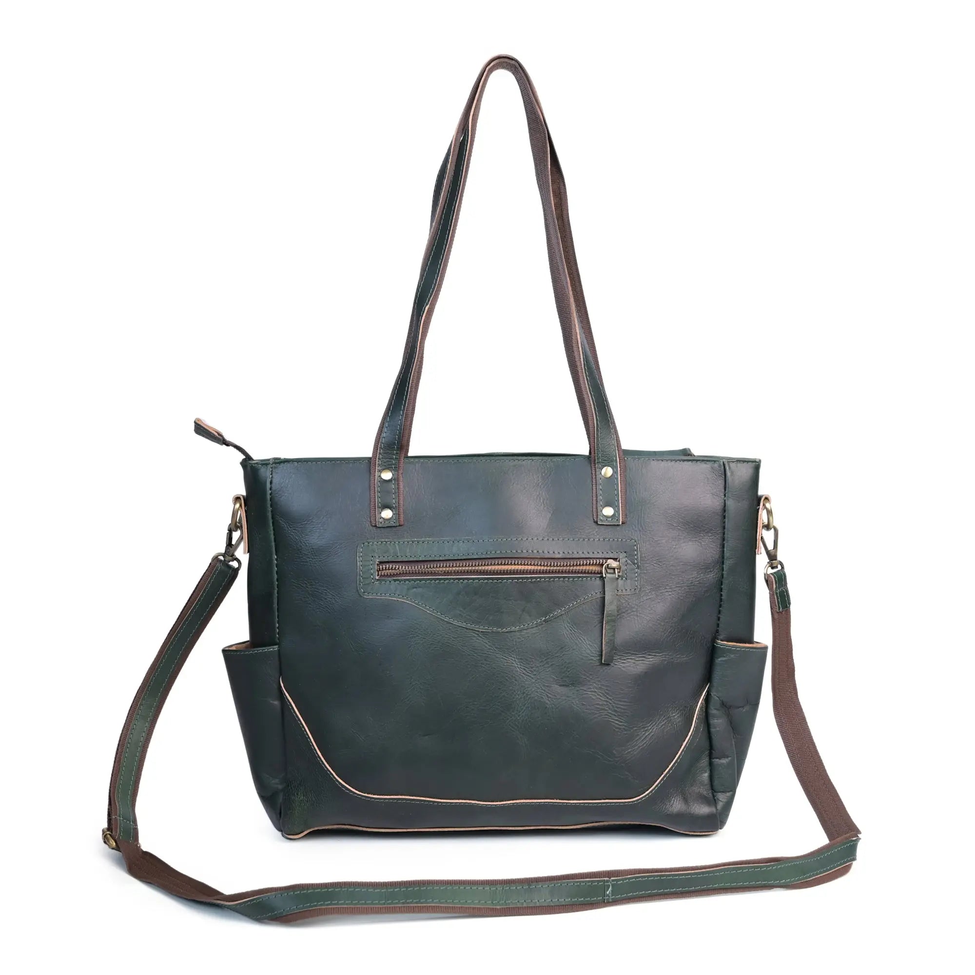 Women’s Vintage Green Leather Tote Bag - abitoamerica